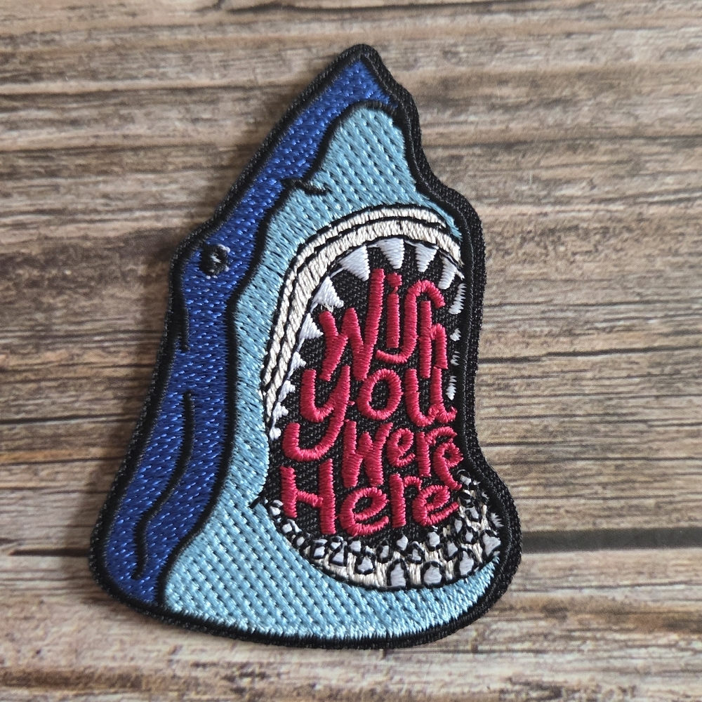 Wish You Were Here Shark Head Funny Horror Jaws Embroidered Iron on Patch